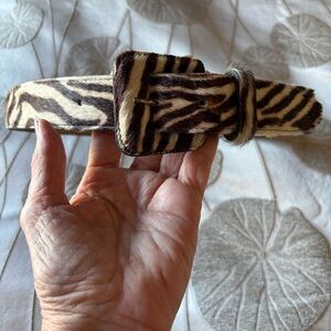 Zebra Print Animal Hair Leather Belt with Buckle Made in USA